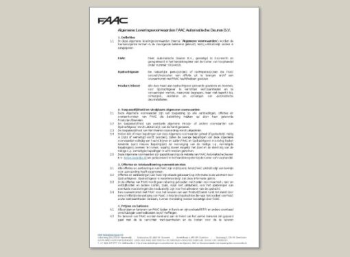 Algemene Leverings- en Betalingsvoorwaarden FAAC Automatische Deuren B.V.