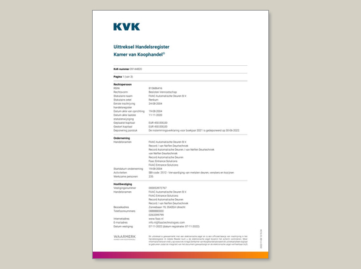 KvK FAAC Automatische Deuren - Uittreksel Handelsregister Kamer van Koophandel