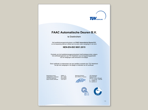 ISO 9001:2015 Kwaliteitsmanagementsysteem Record Automatische Deuren