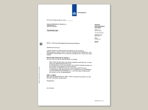 Verklaring Belastingdienst (WKA) FAAC Automatische Deuren (NL)