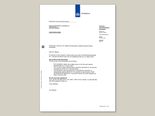 Recipient's liability payment history declaration / Verklaring betalingsgedrag inlenersaansprakelijkheid