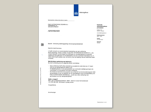 Verklaring betalingsgedrag inlenersaansprakelijkheid