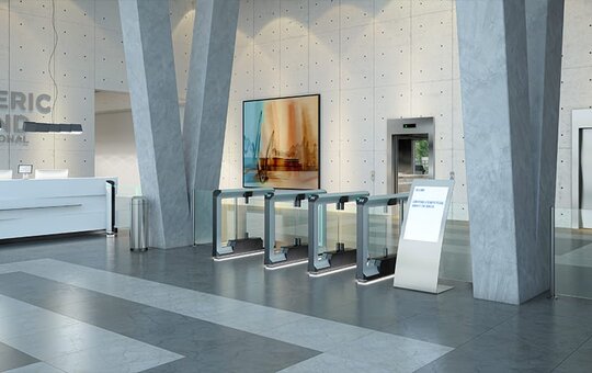 Beveiligingspoorten toegangspoorten toegangscontrole toegangsbeveiligings kantoor discreet subtiel Magnetic FlowMotion mWing.jpg